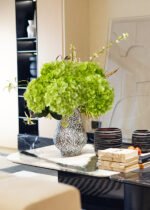 green silk hydrangeas in the vase