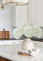 white silk hydrangeas in the pot